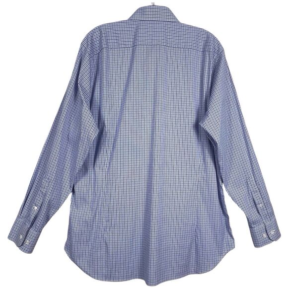 BONOBOS Jetsetter Stretch Slim Fit Dress Shirt Blue Check Size 17x35 EUC - Picture 2 of 16